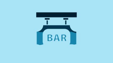 Blue Street signboard with inscription Bar icon isolated on blue background. Suitable for advertisements bar, cafe, pub, restaurant. 4K Video motion graphic animation.