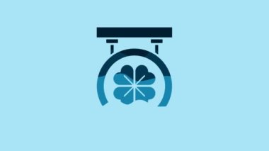 Blue Street signboard with four leaf clover icon isolated on blue background. Suitable for advertisements bar, cafe, pub. 4K Video motion graphic animation.