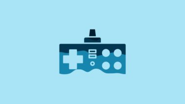 Blue Gamepad icon isolated on blue background. Game controller. 4K Video motion graphic animation.
