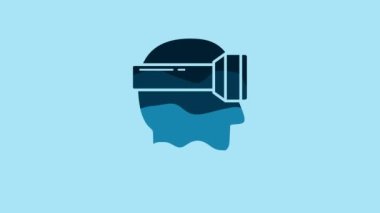 Blue Virtual reality glasses icon isolated on blue background. Stereoscopic 3d vr mask. 4K Video motion graphic animation.
