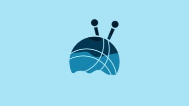 Blue Yarn ball with knitting needles icon isolated on blue background. Label for hand made, knitting or tailor shop. 4K Video motion graphic animation.
