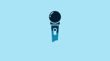 Blue Microphone icon isolated on blue background. On air radio mic microphone. Speaker sign. 4K Video motion graphic animation.