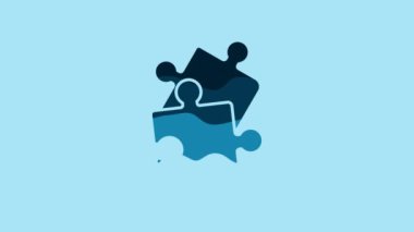 Blue Piece of puzzle icon isolated on blue background. Business, marketing, finance, template, layout, infographics, internet concept. 4K Video motion graphic animation.