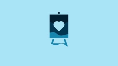 Blue Wood easel or painting art boards with heart icon isolated on blue background. 4K Video motion graphic animation.