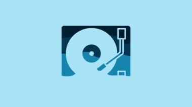 Blue Vinyl player with a vinyl disk icon isolated on blue background. 4K Video motion graphic animation.