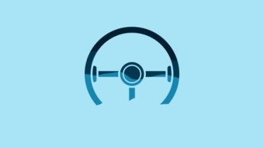 Blue Steering wheel icon isolated on blue background. Car wheel icon. 4K Video motion graphic animation.