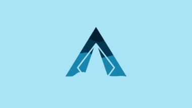 Blue Tourist tent icon isolated on blue background. Camping symbol. 4K Video motion graphic animation.