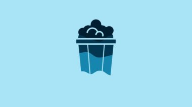 Blue Popcorn in cardboard box icon isolated on blue background. Popcorn bucket box. 4K Video motion graphic animation.