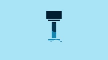 Blue Dumbbell icon isolated on blue background. Muscle lifting icon, fitness barbell, gym icon, sports equipment symbol, exercise bumbbell. 4K Video motion graphic animation.