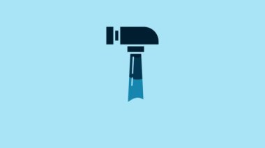 Blue Hammer icon isolated on blue background. Tool for repair. 4K Video motion graphic animation.
