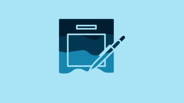 Blue Blank Notebook Pen Icon Isolated Blue Background Paper Pen — Vídeos de Stock