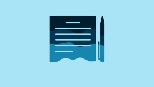 Blue Contract Pen Icon Isolated Blue Background File Icon Checklist — Wideo stockowe