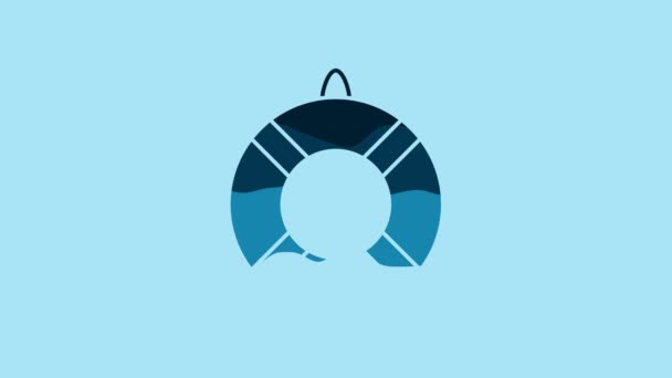 Blue Lifebuoy Icon Isolated Blue Background Lifebelt Symbol Video Motion — Vídeo de stock