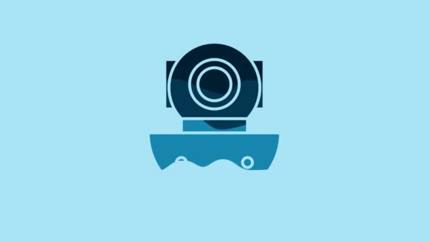 青の背景に隔離された青のAqualungアイコン ダイビングヘルメット 潜水水中機器 4Kビデオモーショングラフィックアニメーション — ストック動画