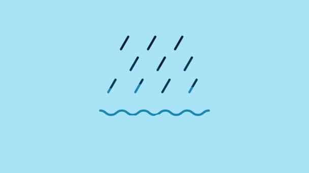 青雨と波のアイコンは青の背景に隔離されています 雨滴と雨の雲の降水量 4Kビデオモーショングラフィックアニメーション — ストック動画