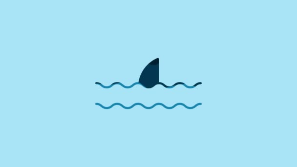 Blue Shark Fin Ocean Wave Icon Isolated Blue Background Video — Αρχείο Βίντεο