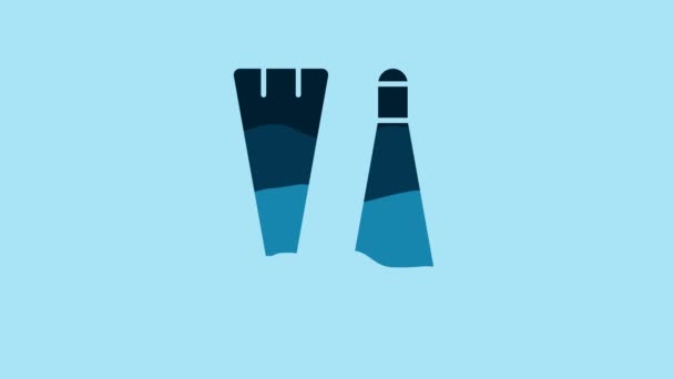 Blue Rubber Flippers Swimming Icon Isolated Blue Background Diving Equipment — Stock Video