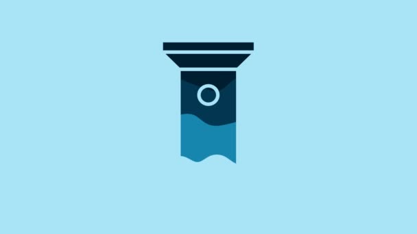 青の背景に隔離された青の懐中電灯アイコン 4Kビデオモーショングラフィックアニメーション — ストック動画