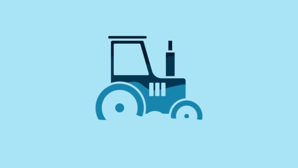 Blue Tractor Icon Isolated Blue Background Video Motion Graphic Animation — Vídeo de Stock