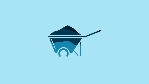 Blue Wheelbarrow Dirt Icon Isolated Blue Background Tool Equipment Agriculture — Stock Video