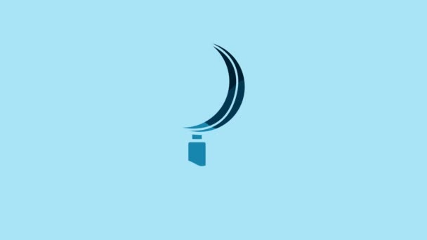 Blue Sickle Icon Isolated Blue Background Reaping Hook Sign Video — Wideo stockowe
