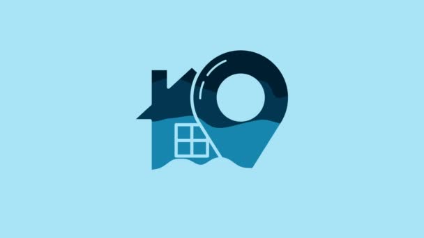 Blue Map Pointer House Icon Isolated Blue Background Home Location — Wideo stockowe