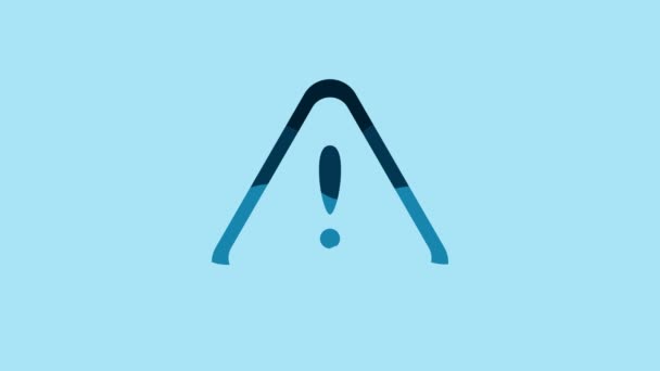 Blue Exclamation Mark Triangle Icon Isolated Blue Background Hazard Warning — стоковое видео