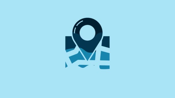 Blue Folded Map Location Marker Icon Isolated Blue Background Video — Stok video