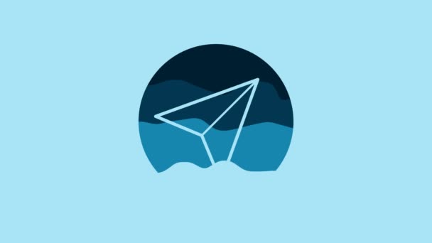 Blue Paper Airplane Icon Isolated Blue Background Video Motion Graphic — стоковое видео