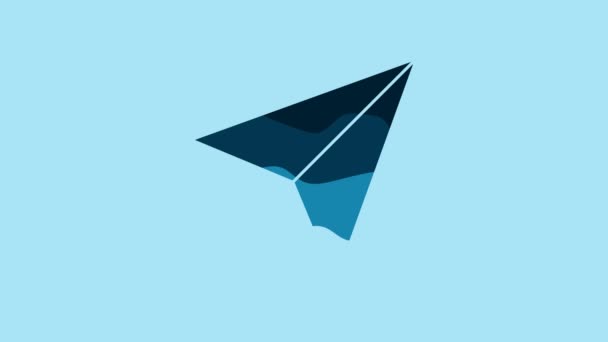 Blue Paper Airplane Icon Isolated Blue Background Video Motion Graphic — Vídeo de Stock