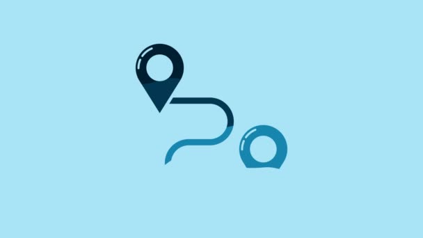 Blue Route Location Icon Isolated Blue Background Map Pointer Sign — Vídeos de Stock