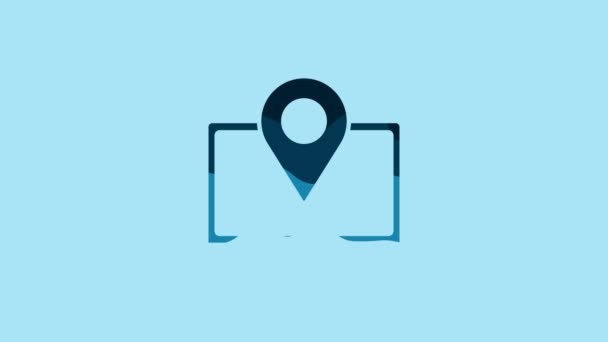 Blue Laptop Location Marker Icon Isolated Blue Background Video Motion — Vídeo de stock