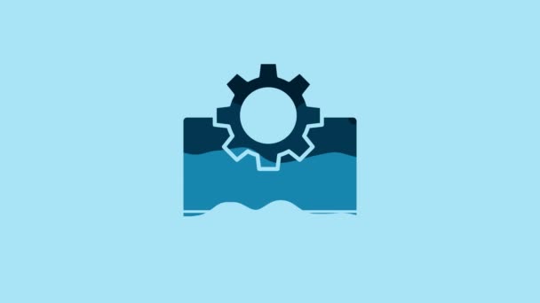 Blue Laptop Gear Icon Isolated Blue Background Laptop Service Concept — 图库视频影像