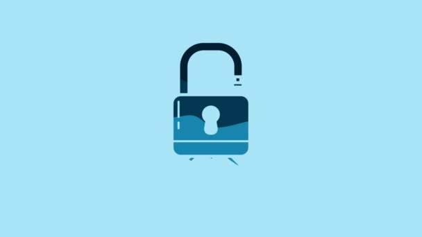 Blue Cyber Security Icon Isolated Blue Background Closed Padlock Digital — Stockvideo