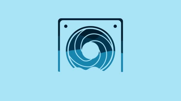 Blue Computer Cooler Icon Isolated Blue Background Hardware Fan Video — Vídeo de stock