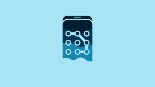 Blue Mobile Phone Graphic Password Protection Icon Isolated Blue Background — 비디오