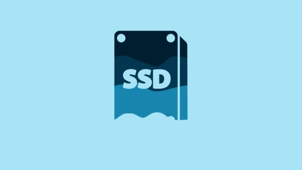 青の背景に隔離された青のSsdカードアイコン ソリッドステートドライブのサイン ディスクシンボルを保存します 4Kビデオモーショングラフィックアニメーション — ストック動画