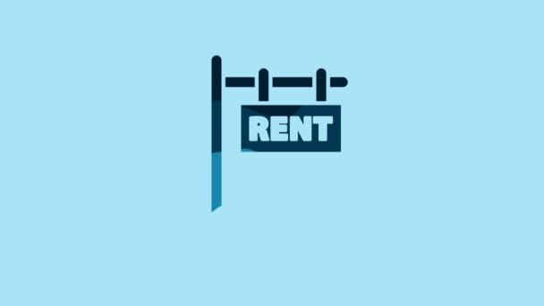 Blue Hanging Sign Text Rent Icon Isolated Blue Background Signboard — Αρχείο Βίντεο