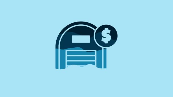 Blue Warehouse Dollar Symbol Icon Isolated Blue Background Real Estate — Vídeo de Stock
