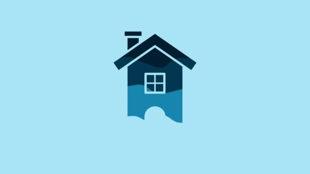 Blue House Icon Isolated Blue Background Home Symbol Video Motion — Stock video