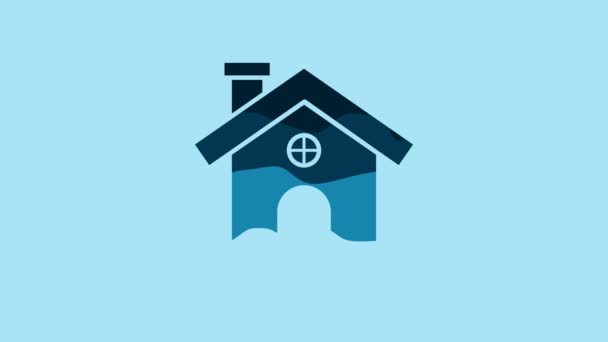Blue House Icon Isolated Blue Background Home Symbol Video Motion — Stockvideo