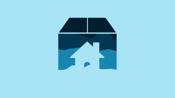 Blue Cardboard Box House Symbol Icon Isolated Blue Background Box — Video