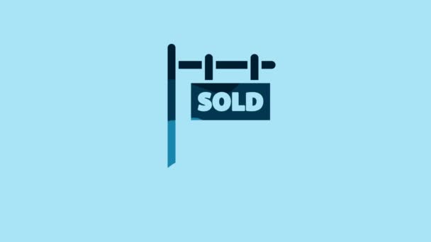 Blue Hanging Sign Text Sold Icon Isolated Blue Background Sold — Wideo stockowe
