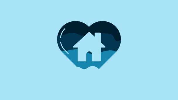 ブルーの背景にハート型のアイコンが描かれたブルーハウス ホームシンボルが好き 不動産 不動産 4Kビデオモーショングラフィックアニメーション — ストック動画