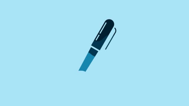 青の背景に隔離された青ペンのアイコン 4Kビデオモーショングラフィックアニメーション — ストック動画