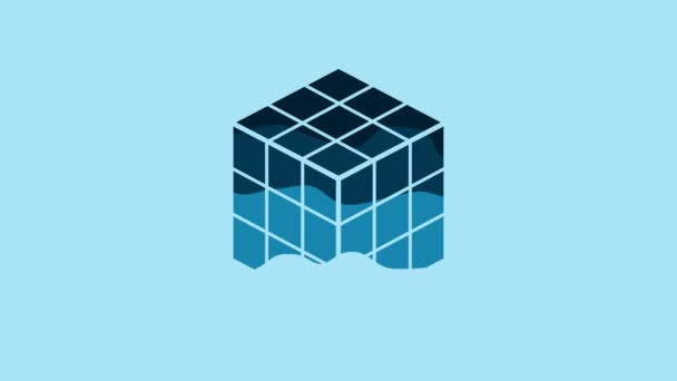 蓝色Rubik立方体图标隔离在蓝色背景上 机械拼图玩具Rubiks立方体3D组合拼图 4K视频运动图形动画 — 图库视频影像