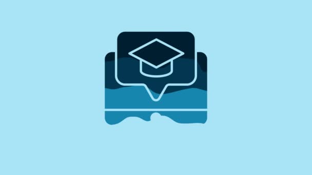 Blue Computer Monitor Graduation Cap Icon Isolated Blue Background Online — 图库视频影像