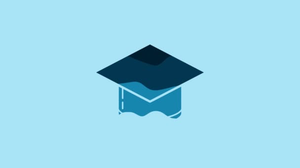 Blue Graduation Cap Icon Isolated Blue Background Graduation Hat Tassel — Stock Video