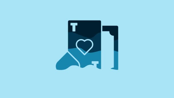 Blue Playing Card Heart Symbol Icon Isolated Blue Background Casino — 图库视频影像