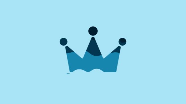 Blue Crown Icon Isolated Blue Background Video Motion Graphic Animation — Αρχείο Βίντεο
